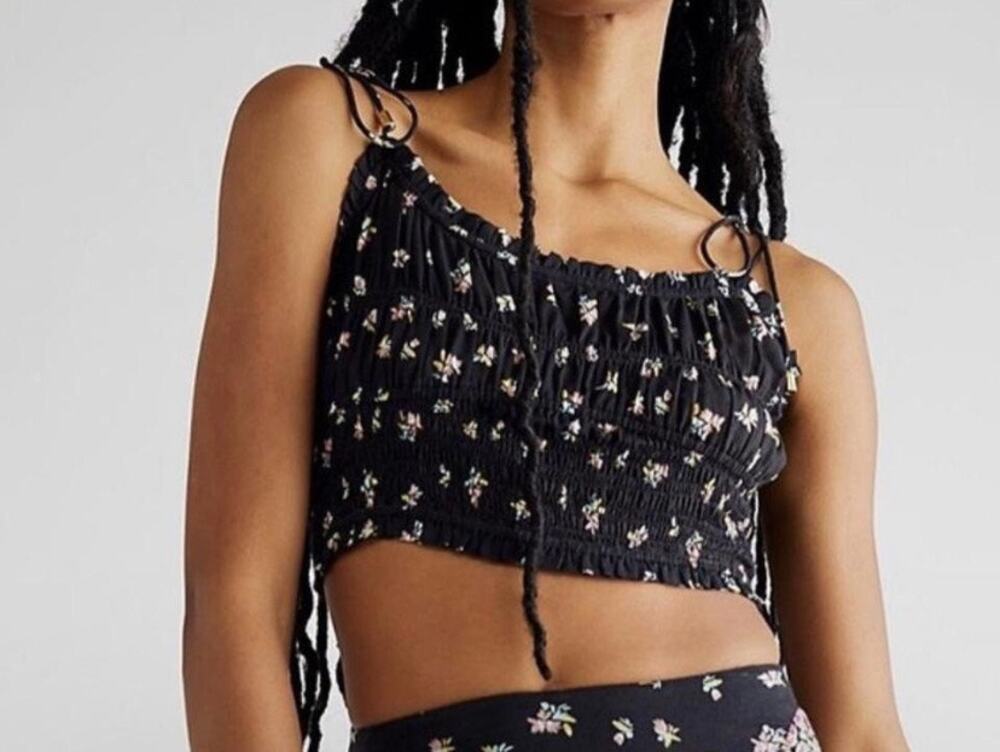 NWT! Womens Free People Kaia Smocked Top Black Floral Size M